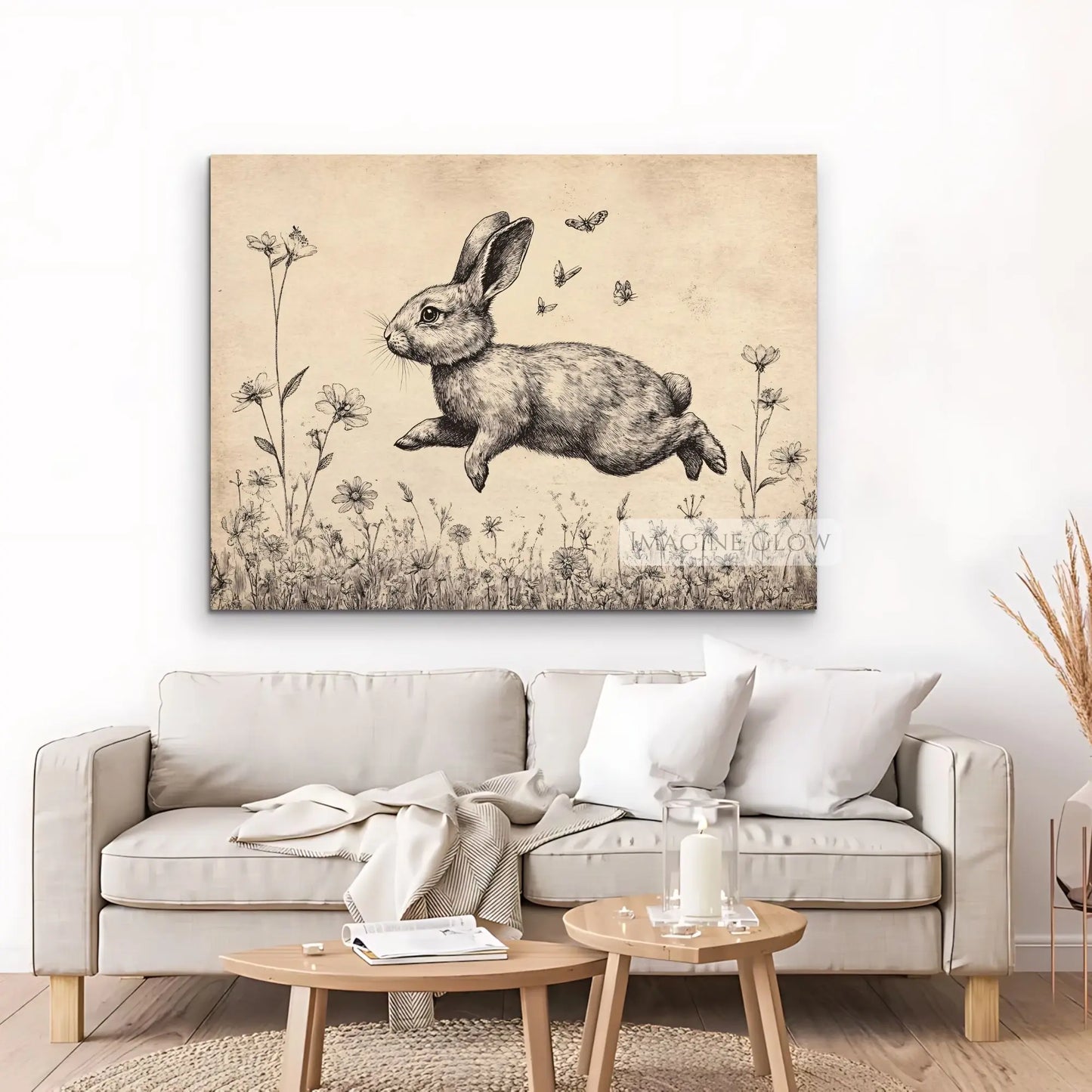 Cottagecore rabbit print with spring floral design.
