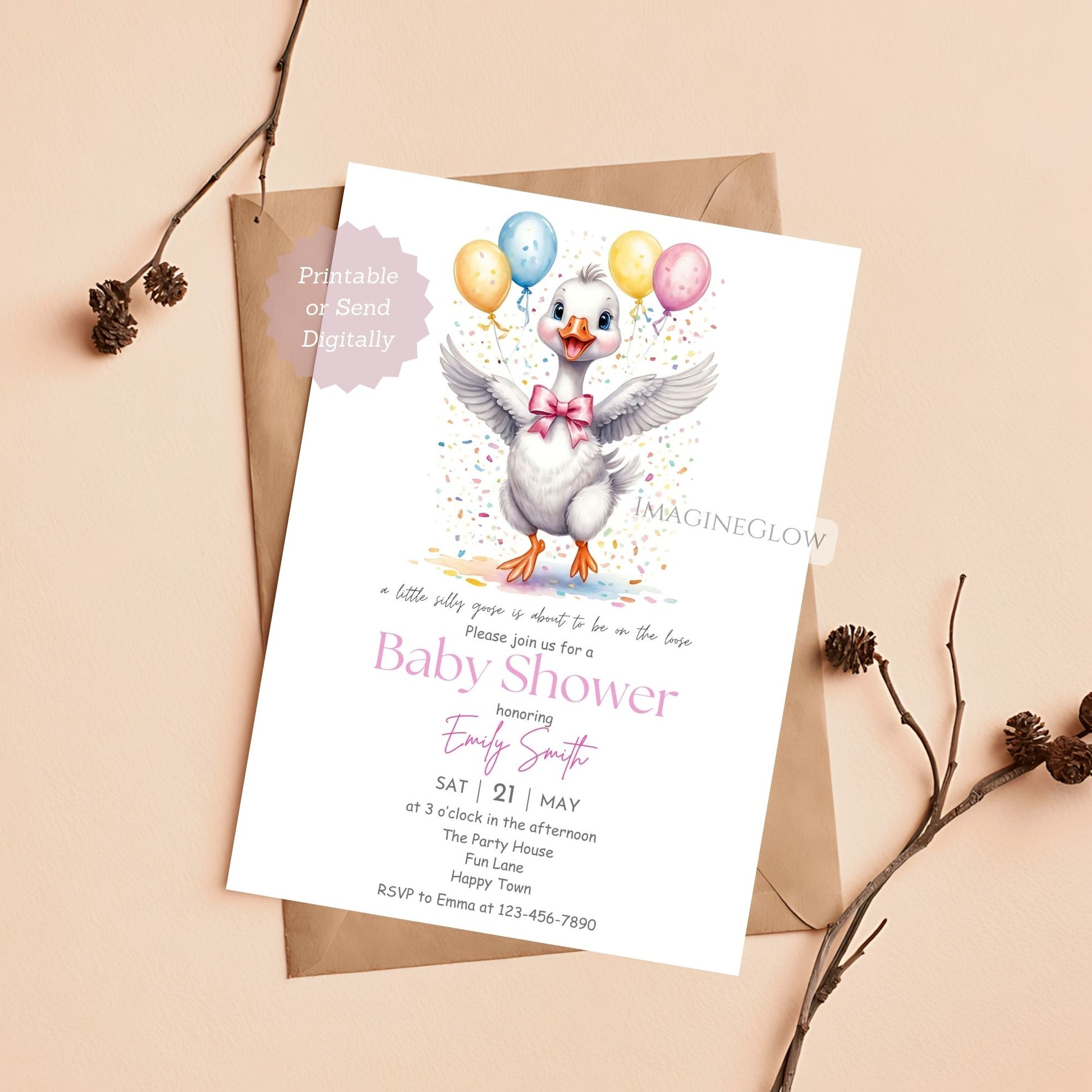 printable baby shower invitation with goose
