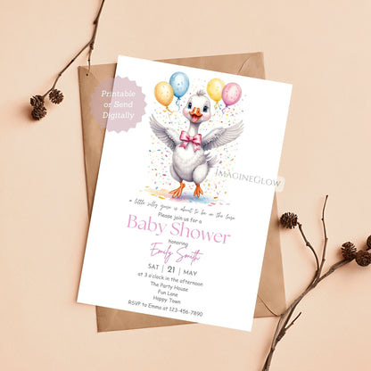 printable baby shower invitation with goose
