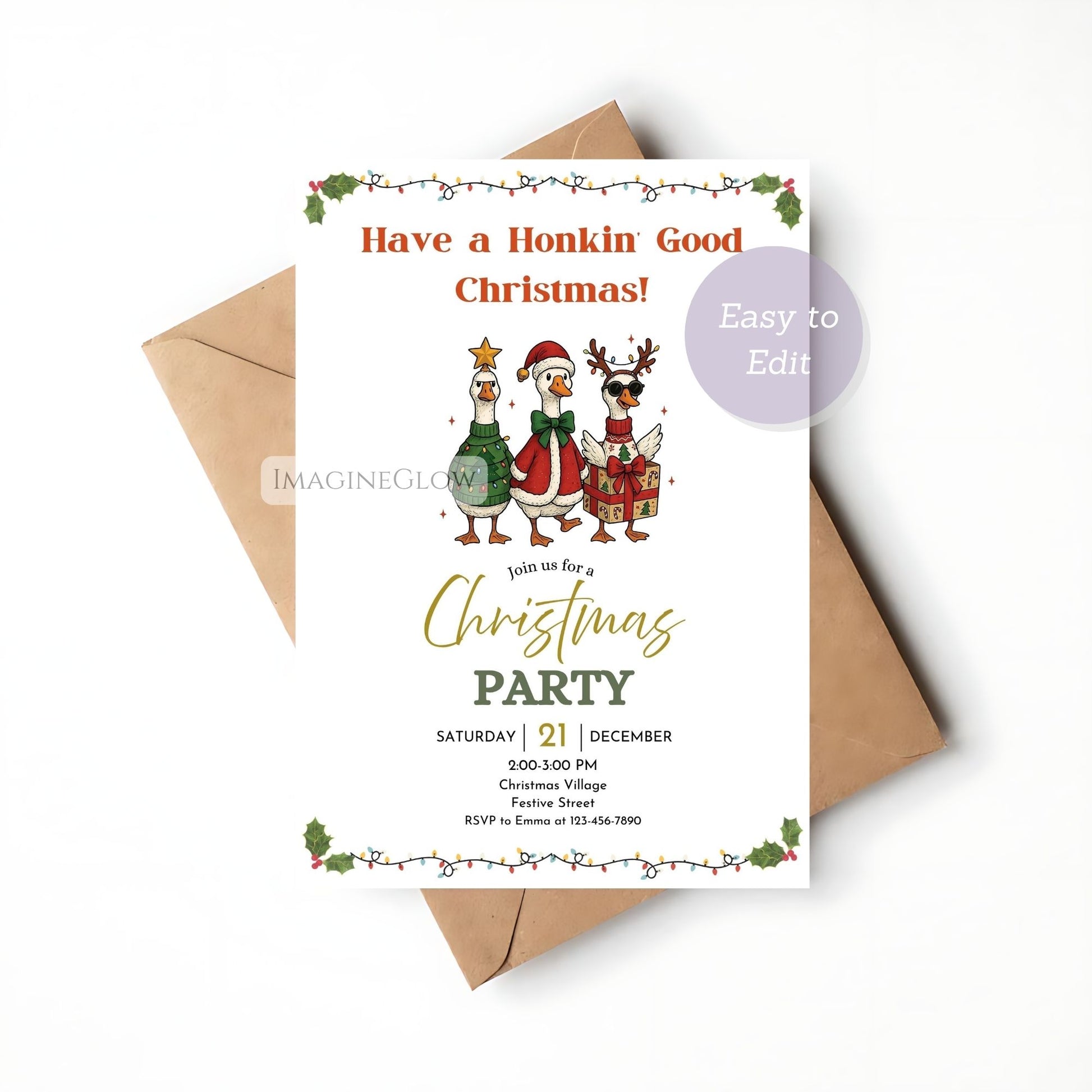 goose christmas party invitation printable
