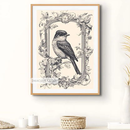 Beautiful vintage bird artwork for nature-inspired rooms.
