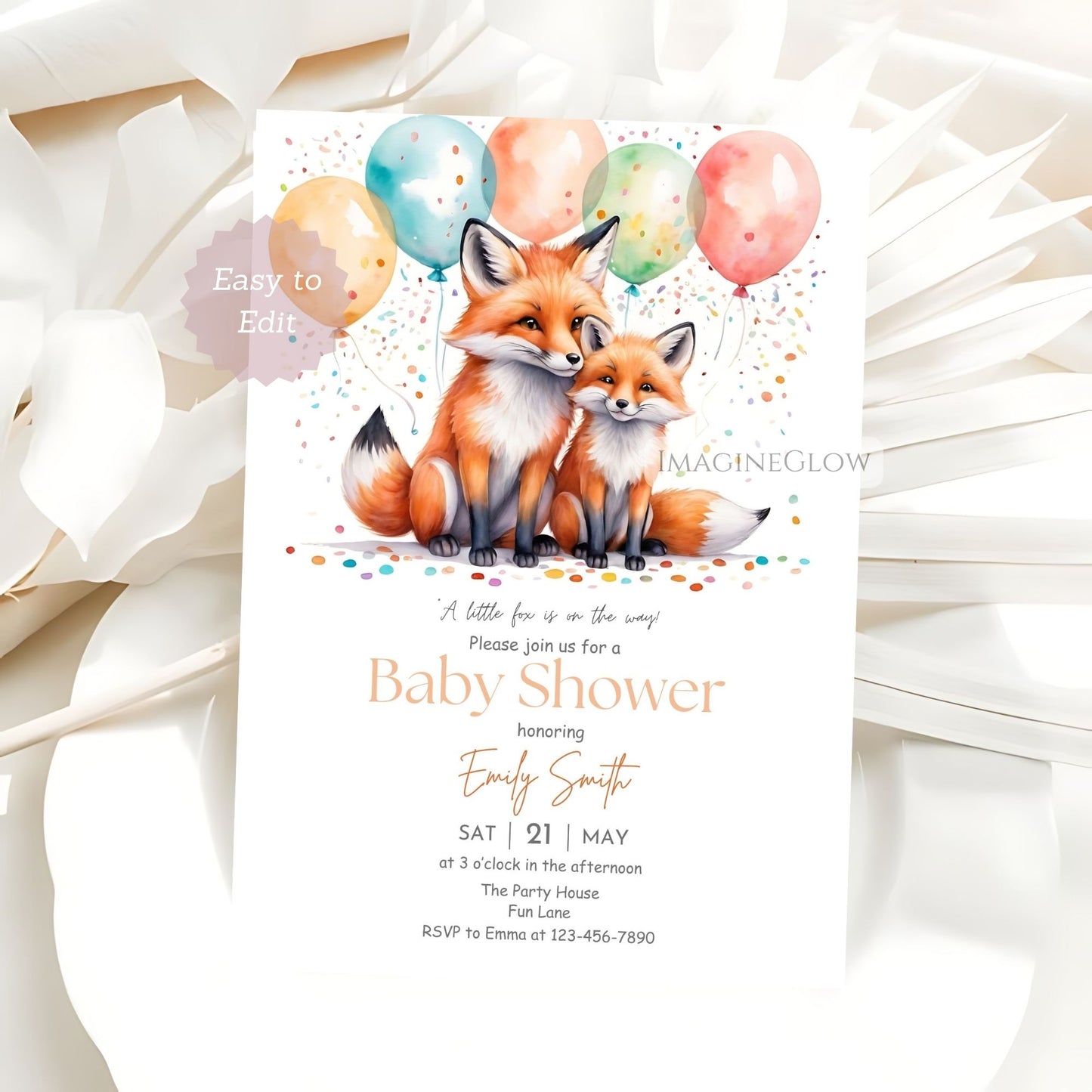 cute mom and baby fox baby shower template
