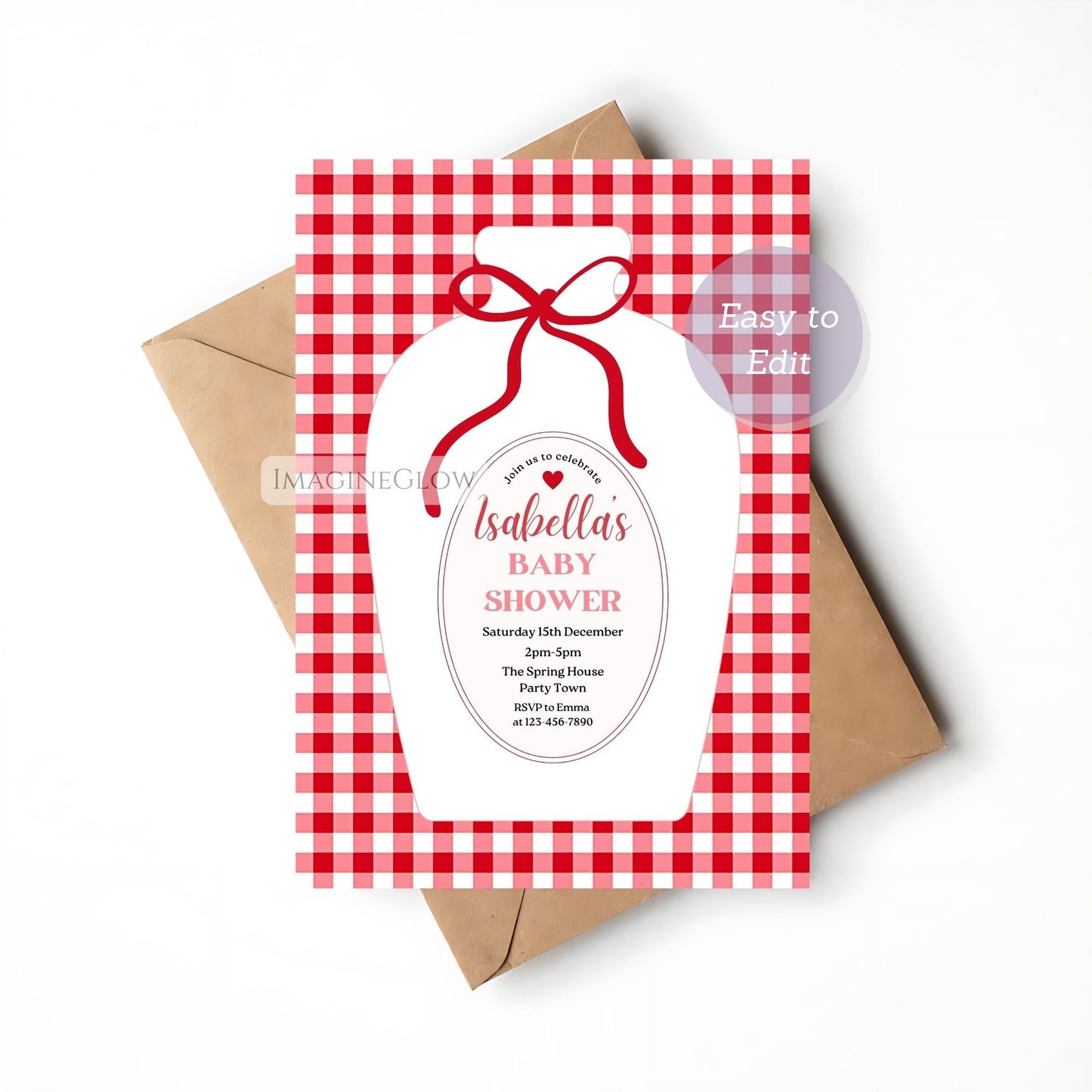 red gingham baby shower invitation editable
editable picnic baby shower invite
