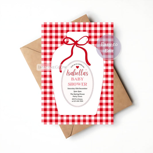 red gingham baby shower invitation editable
editable picnic baby shower invite

