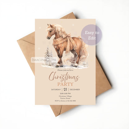 rustic holiday horse invitation digital download
