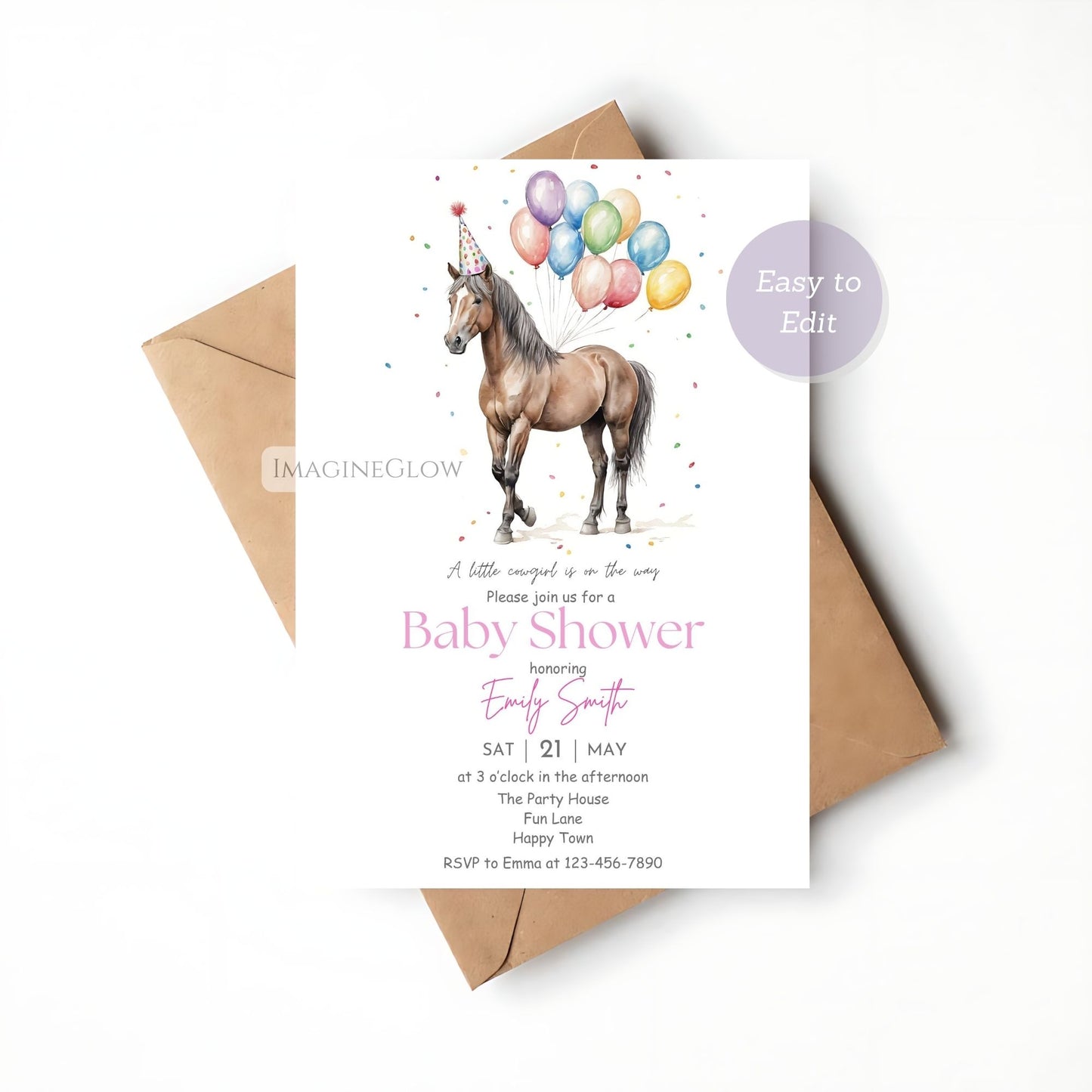 customizable horse baby shower card

