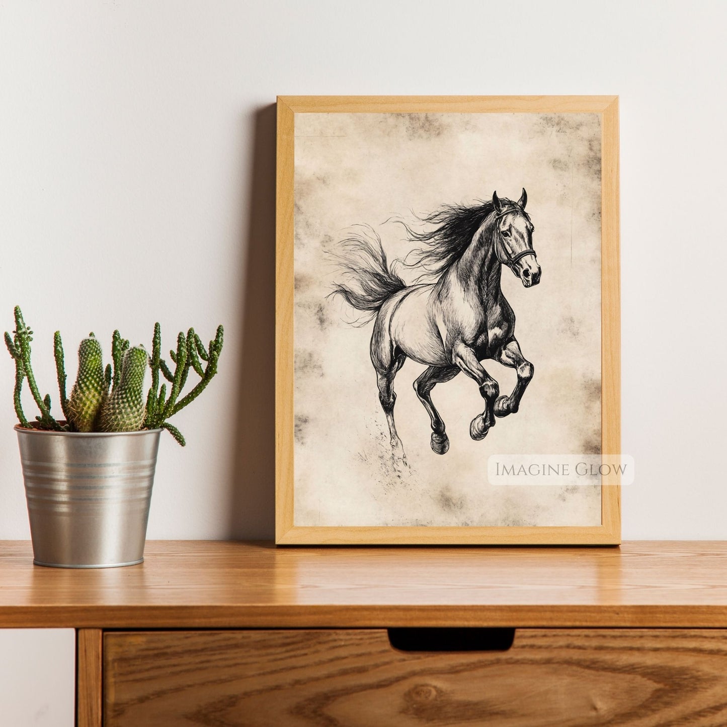 Vintage dynamic horse drawing for western wall art.
