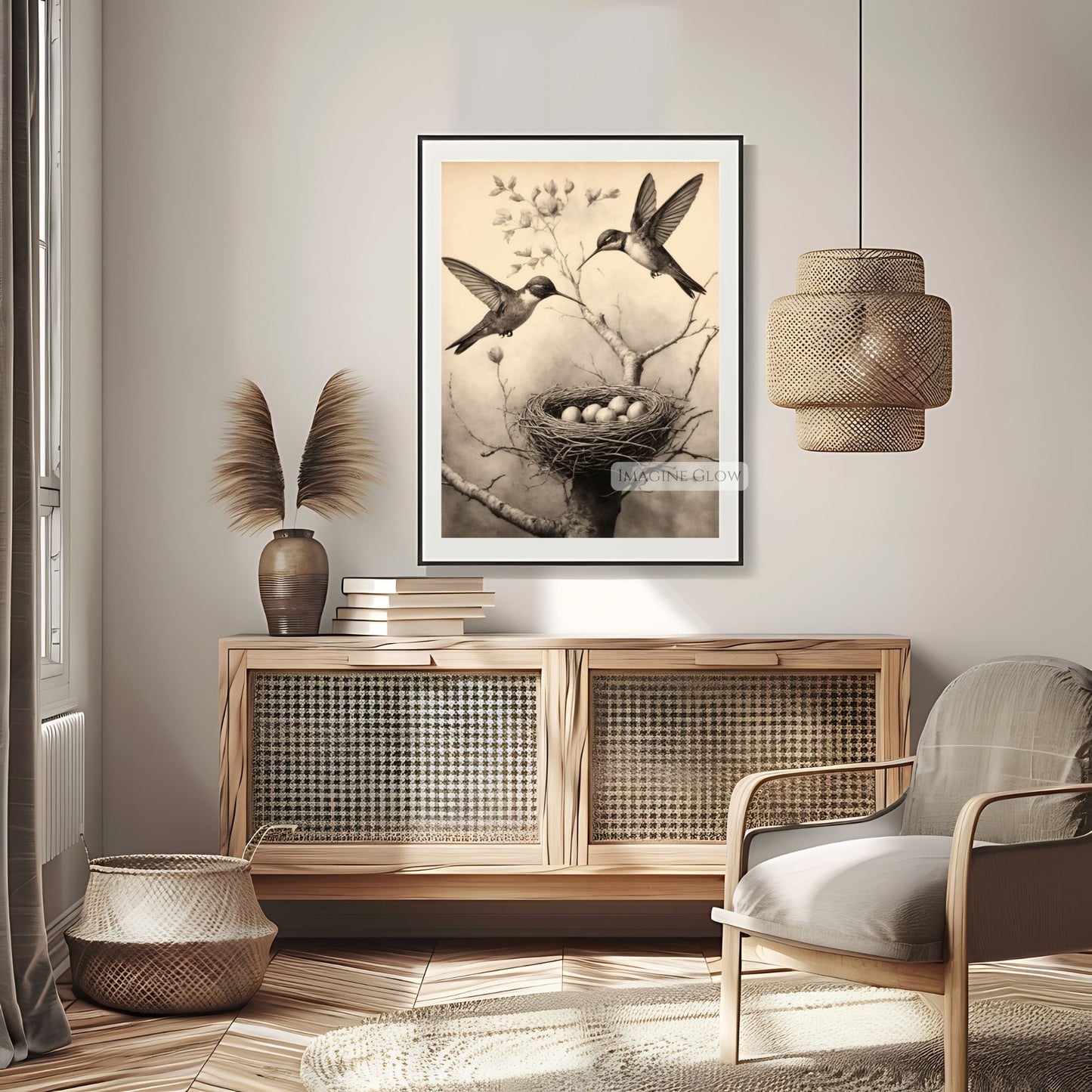 Rustic vintage bird print for wall decor
