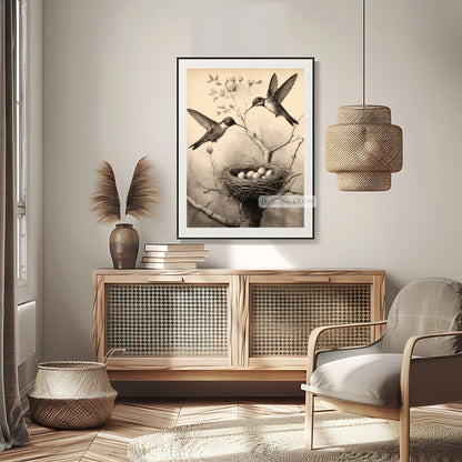Rustic vintage bird print for wall decor
