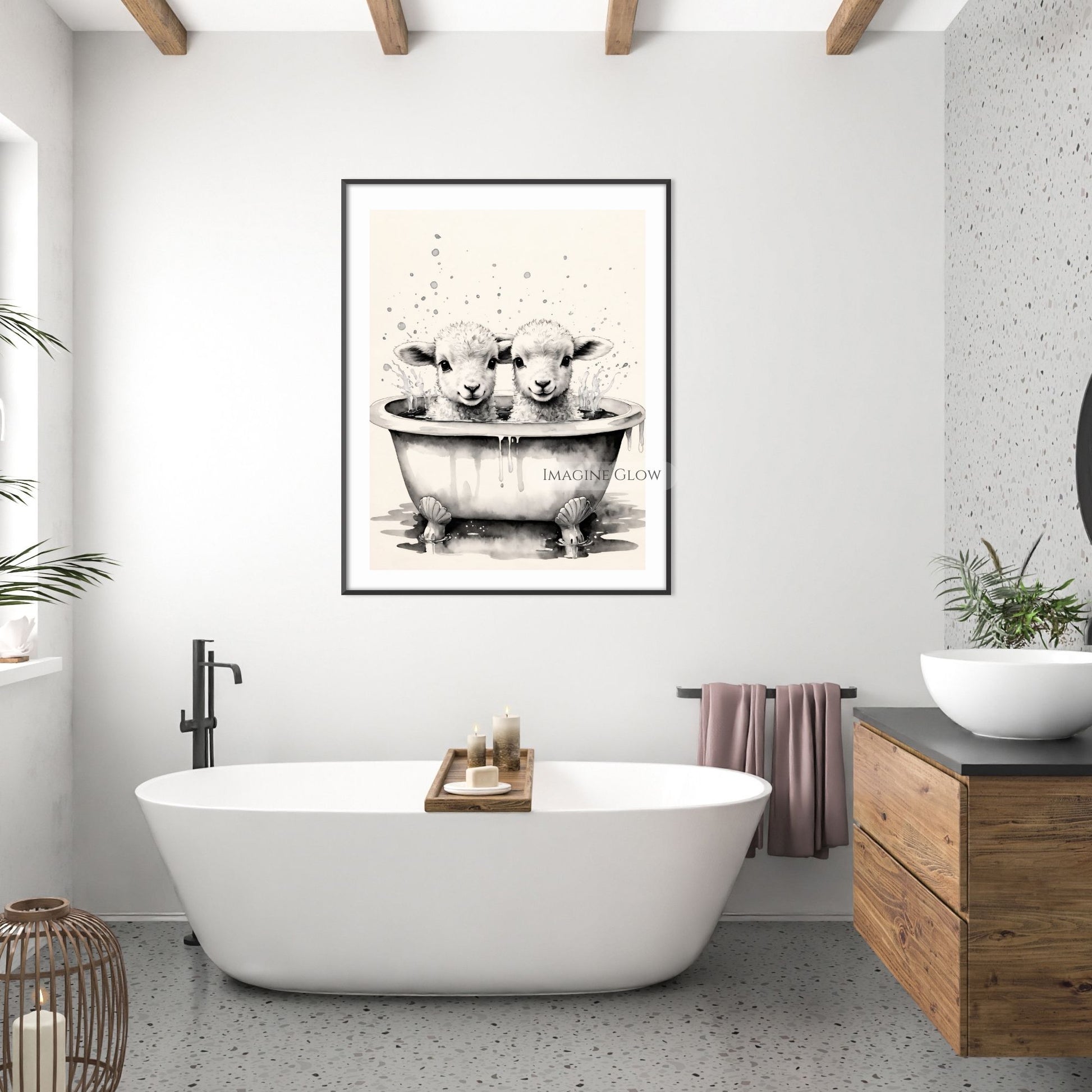 Lamb lovers’ farmhouse bathroom wall art digital download