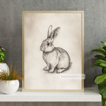 Vintage-style rabbit sketch art for animal-themed spaces.
