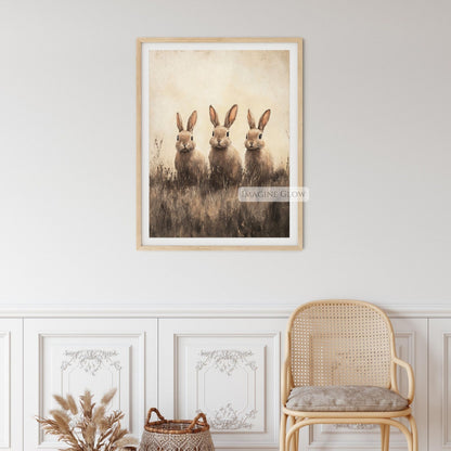 Rustic bunny wall art cottagecore animal illustration
