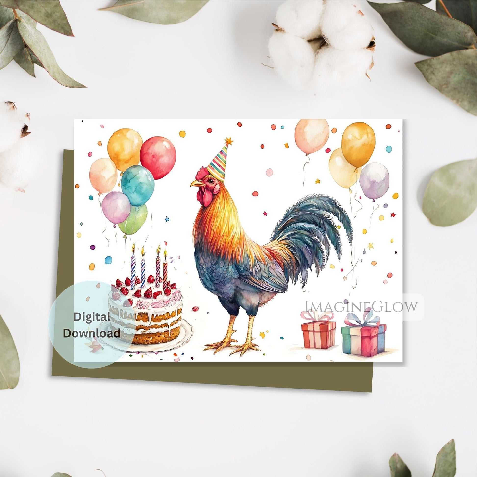 country style rooster card
printable rooster birthday card
digital rooster greeting card
