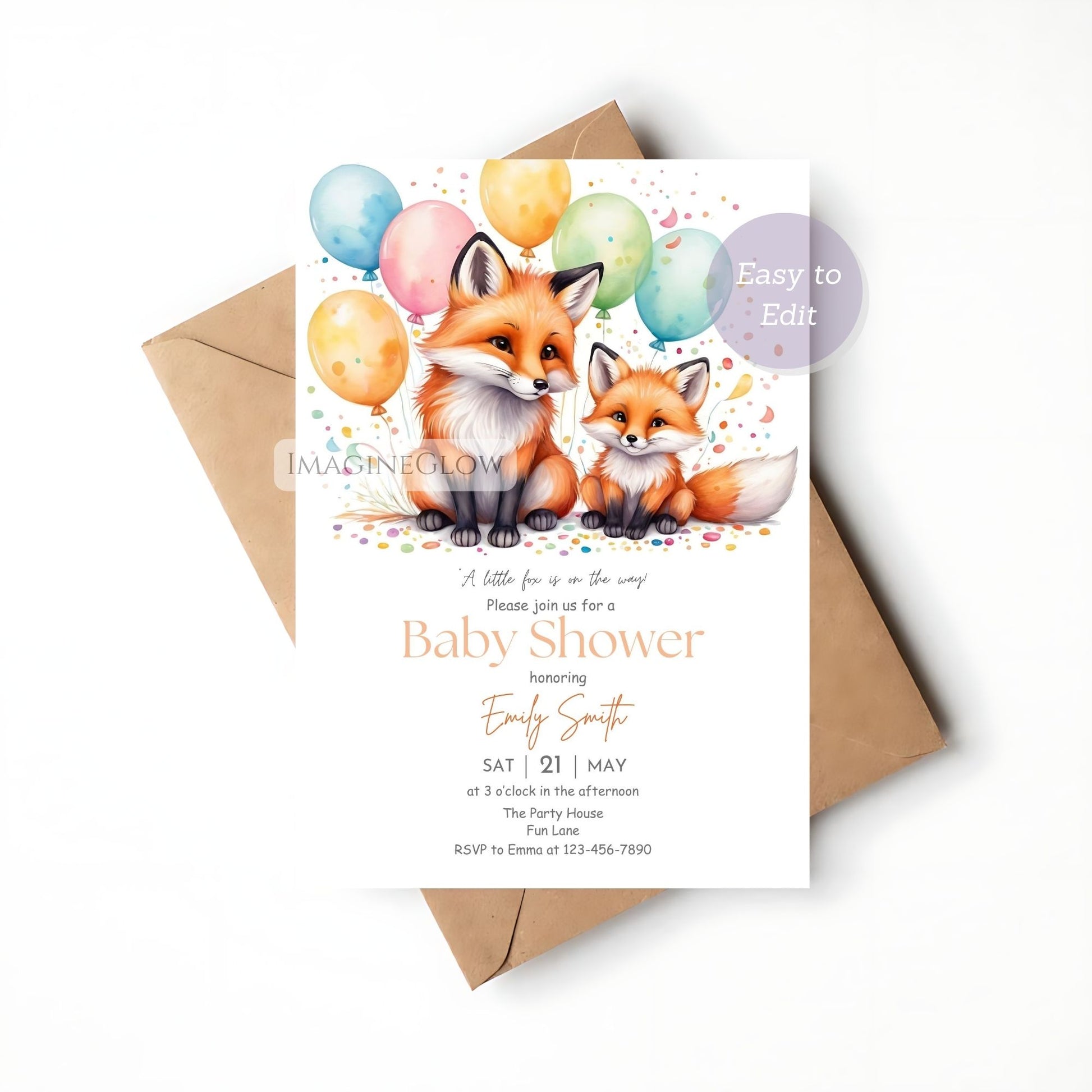 nature-inspired baby shower invite with fox
