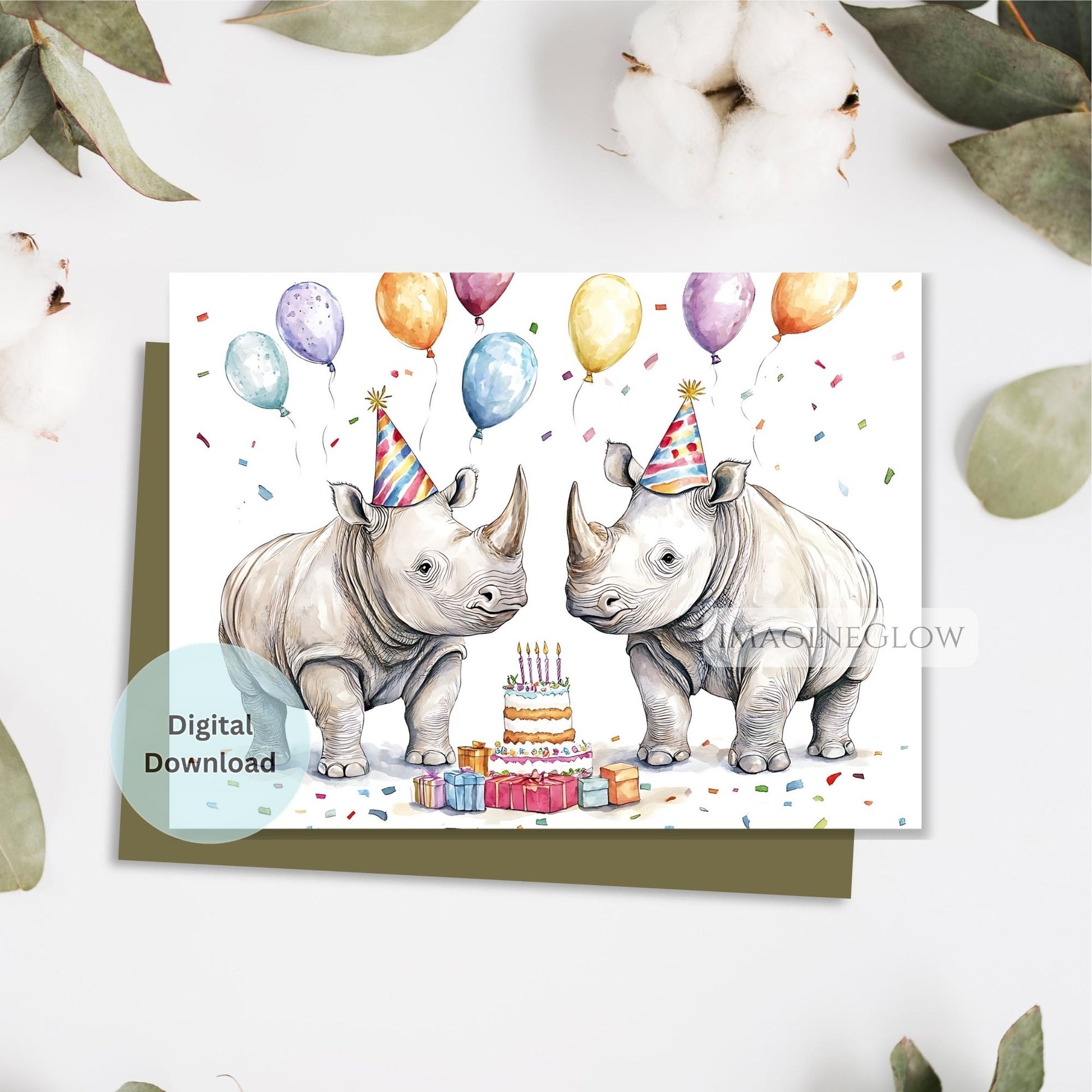 wild animal birthday card for kids
jungle theme birthday card
cartoon rhino printable card
