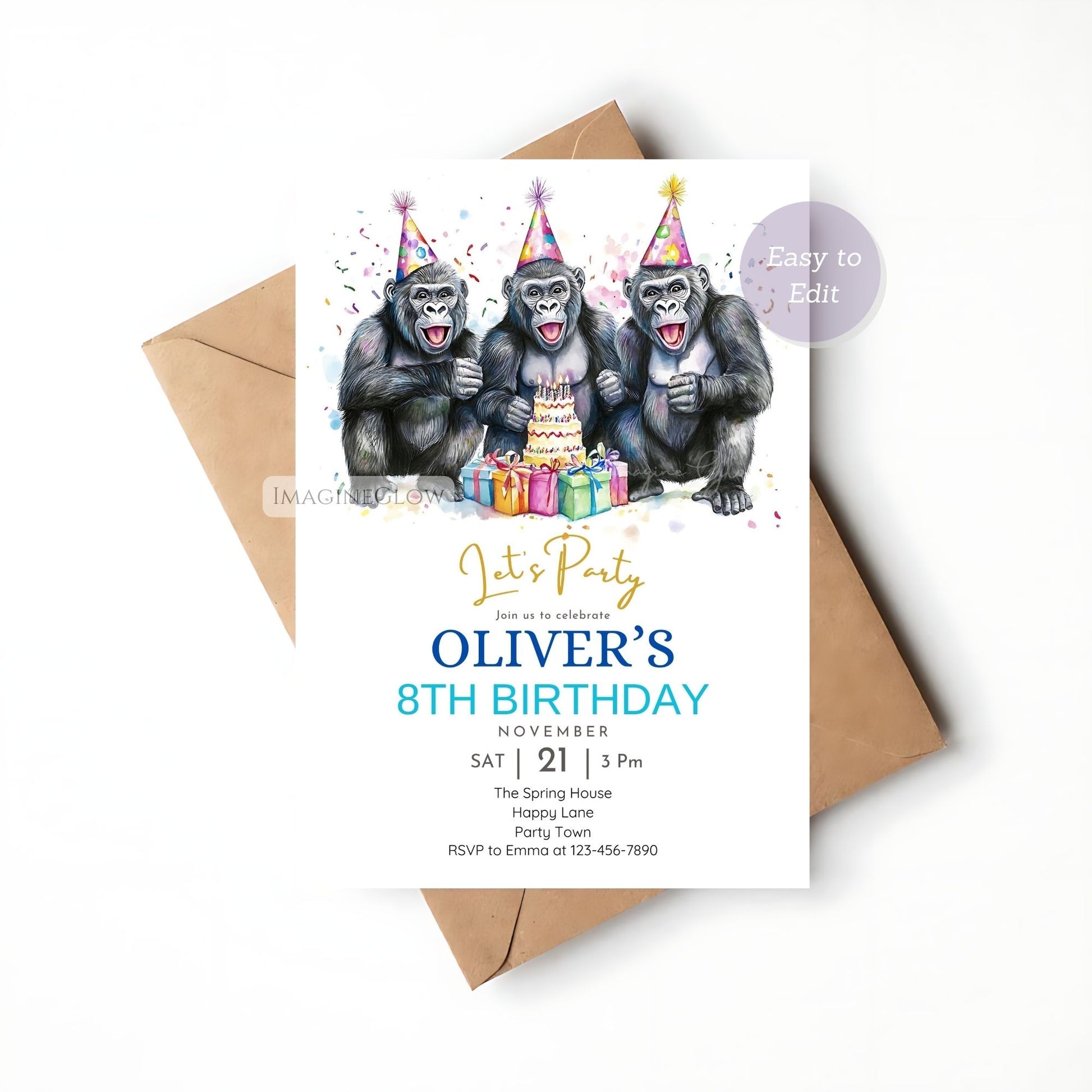 Fun Gorilla Birthday Invitation - Personalized Template
