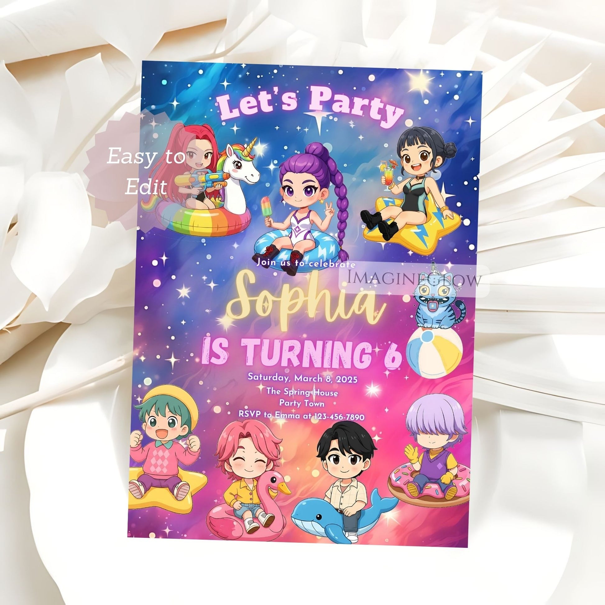 kpop summer birthday invitation