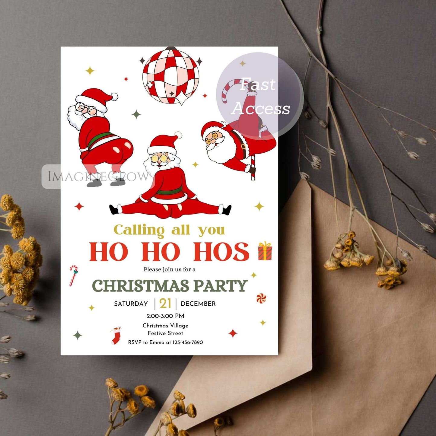printable christmas party invitation with santa design
