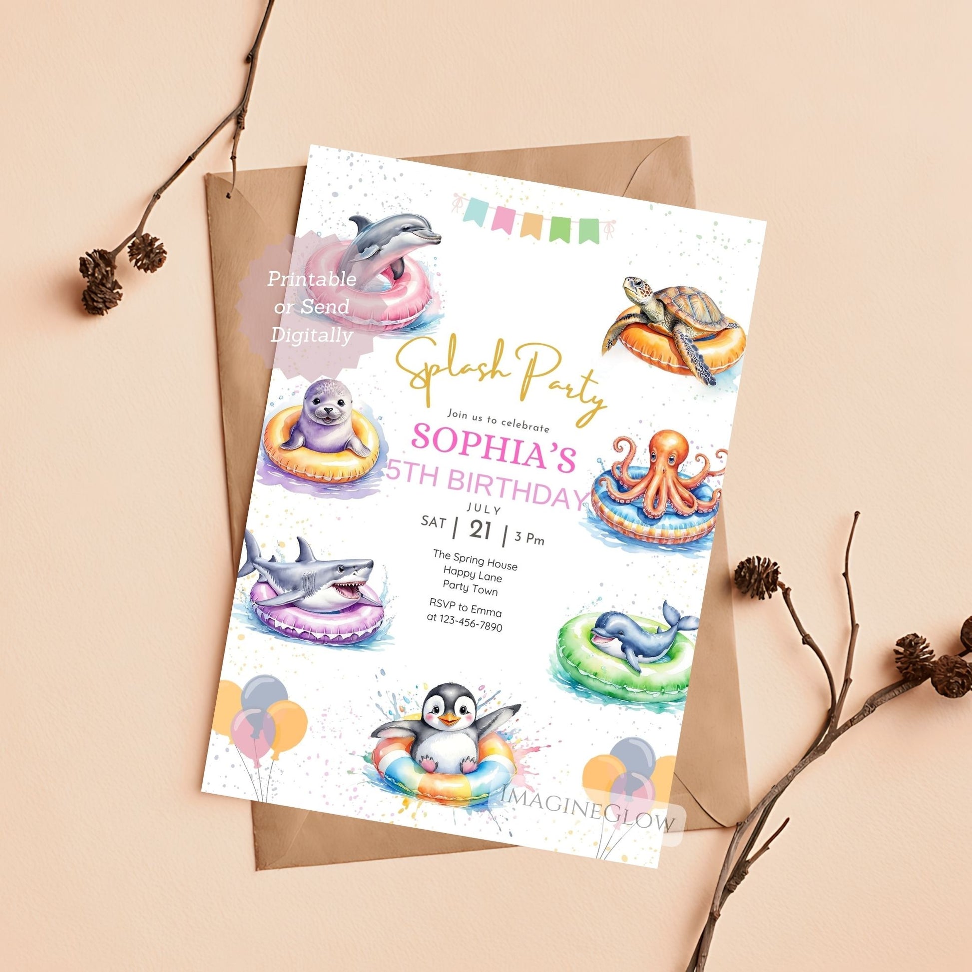 aquatic animals party invitation
summer ocean splash birthday invite