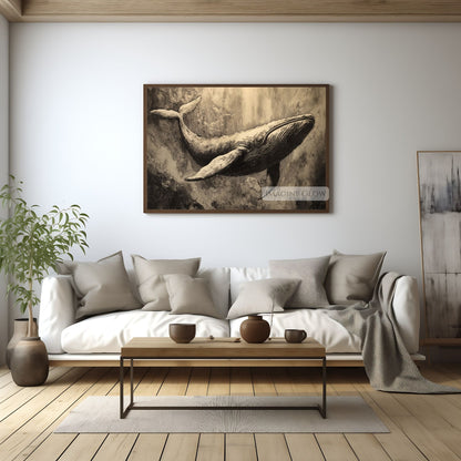 Printable whale sketch for beach house decor.
