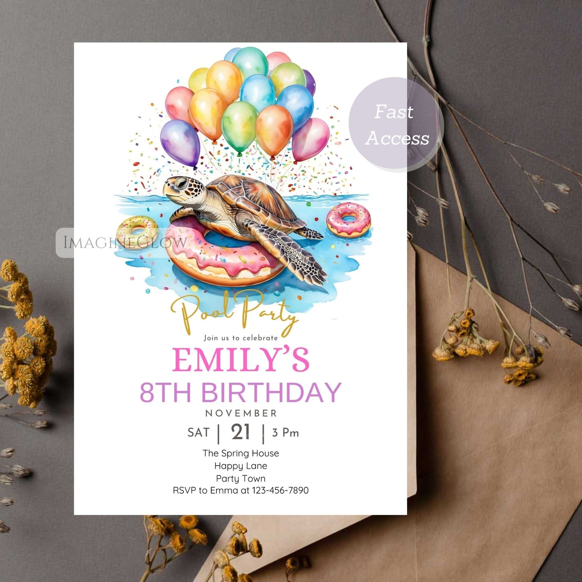 Editable sea turtle pool party invitation
