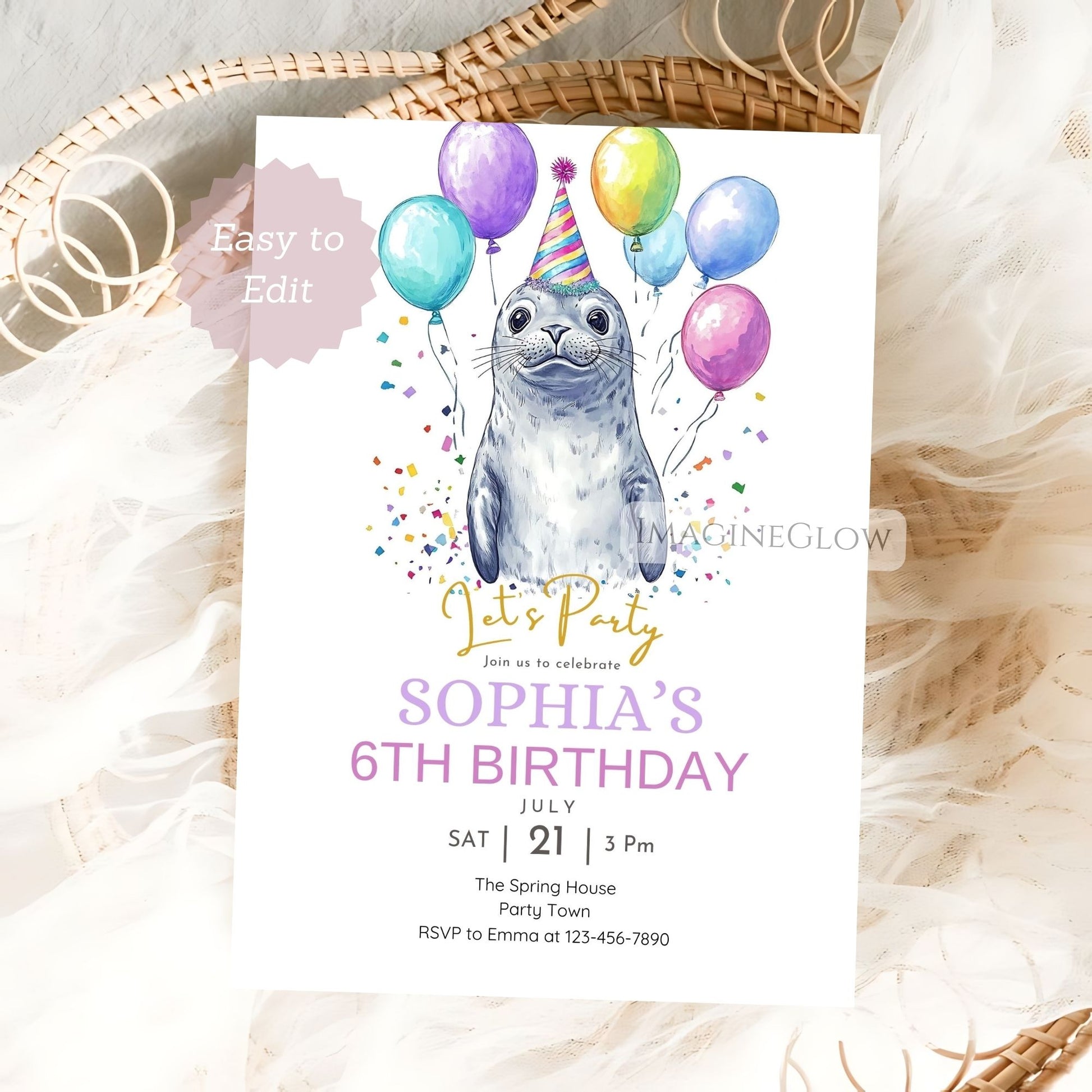 kids ocean theme party invitation
seal under the sea invite
