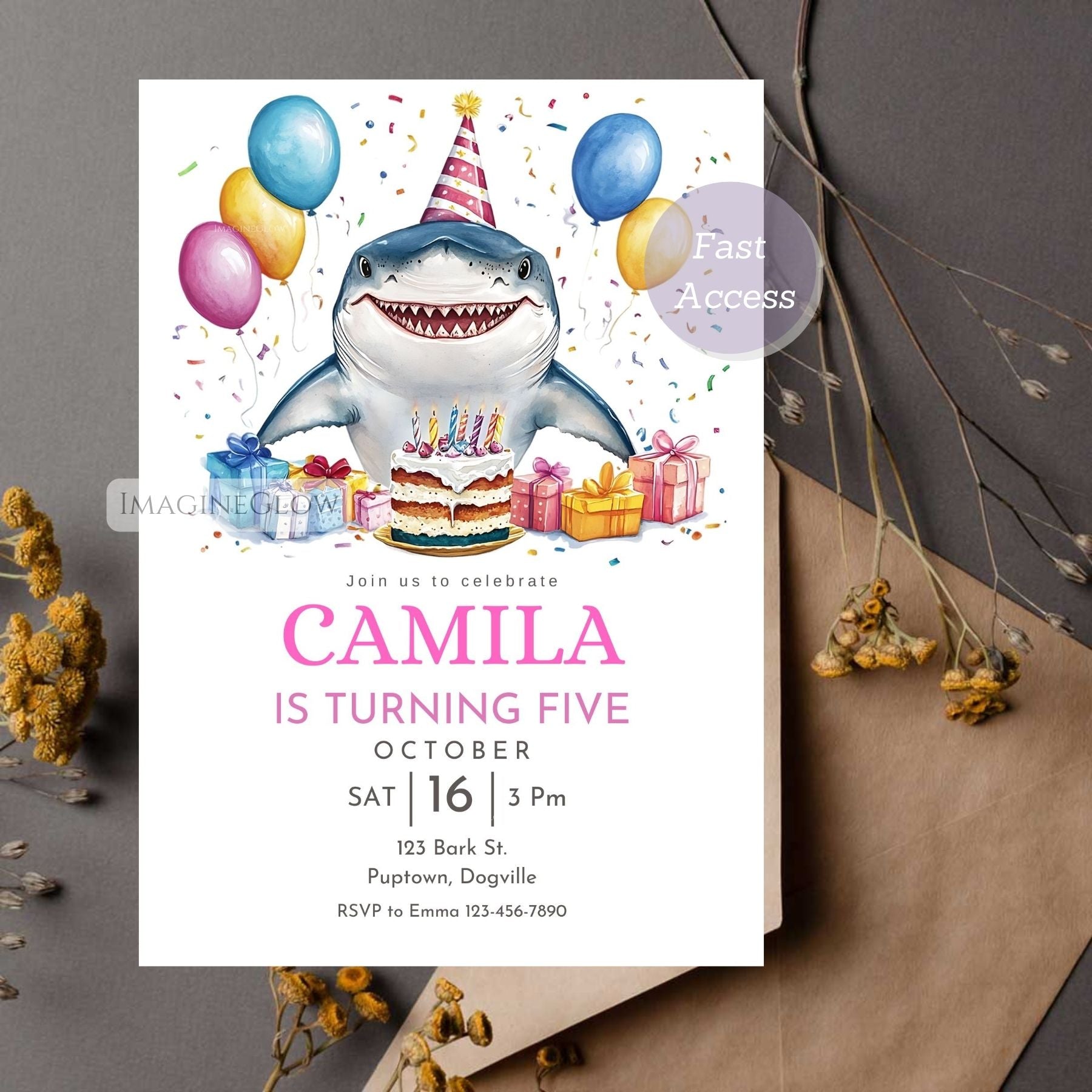 Customizable Shark Birthday Invitation with Fun Design.
