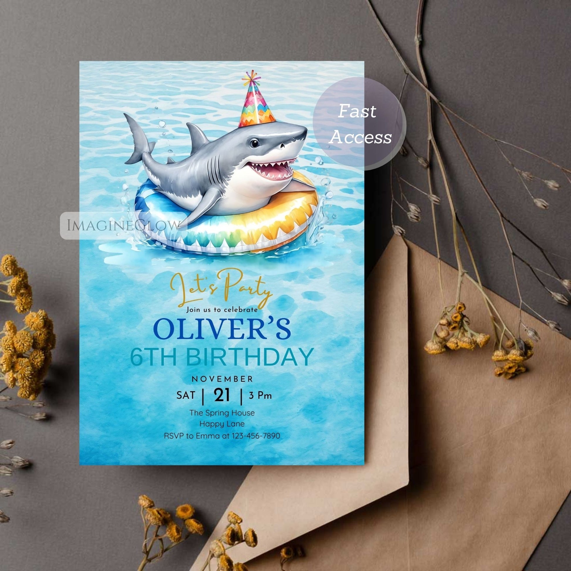 tropical ocean pool party card
