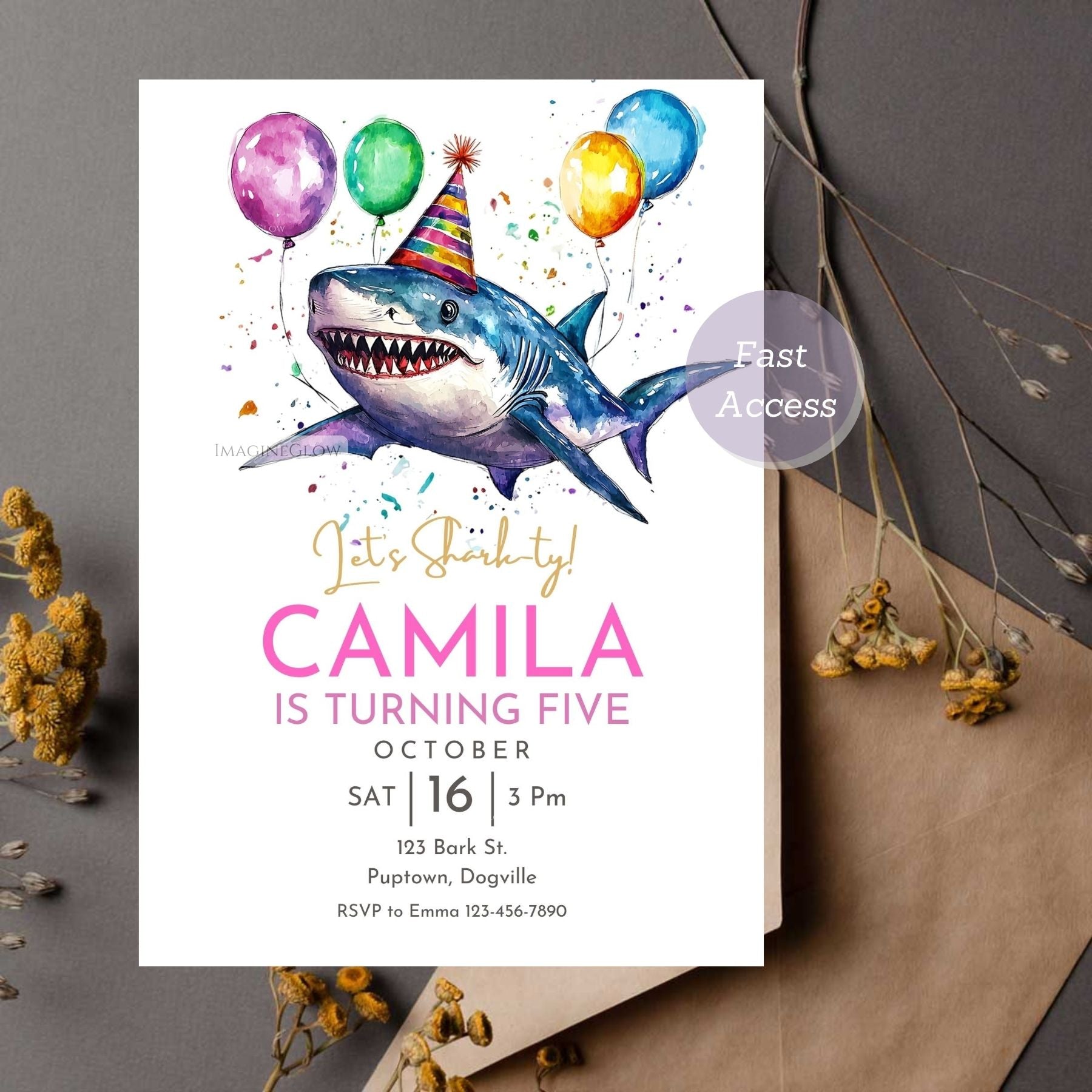 Editable shark birthday invitation for kids
