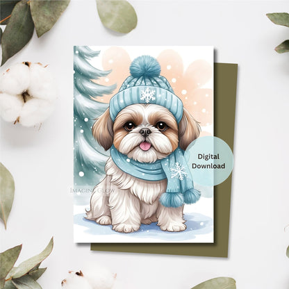 shih tzu christmas card cute dog holiday design
