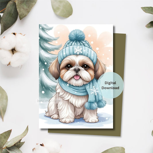 shih tzu christmas card cute dog holiday design
