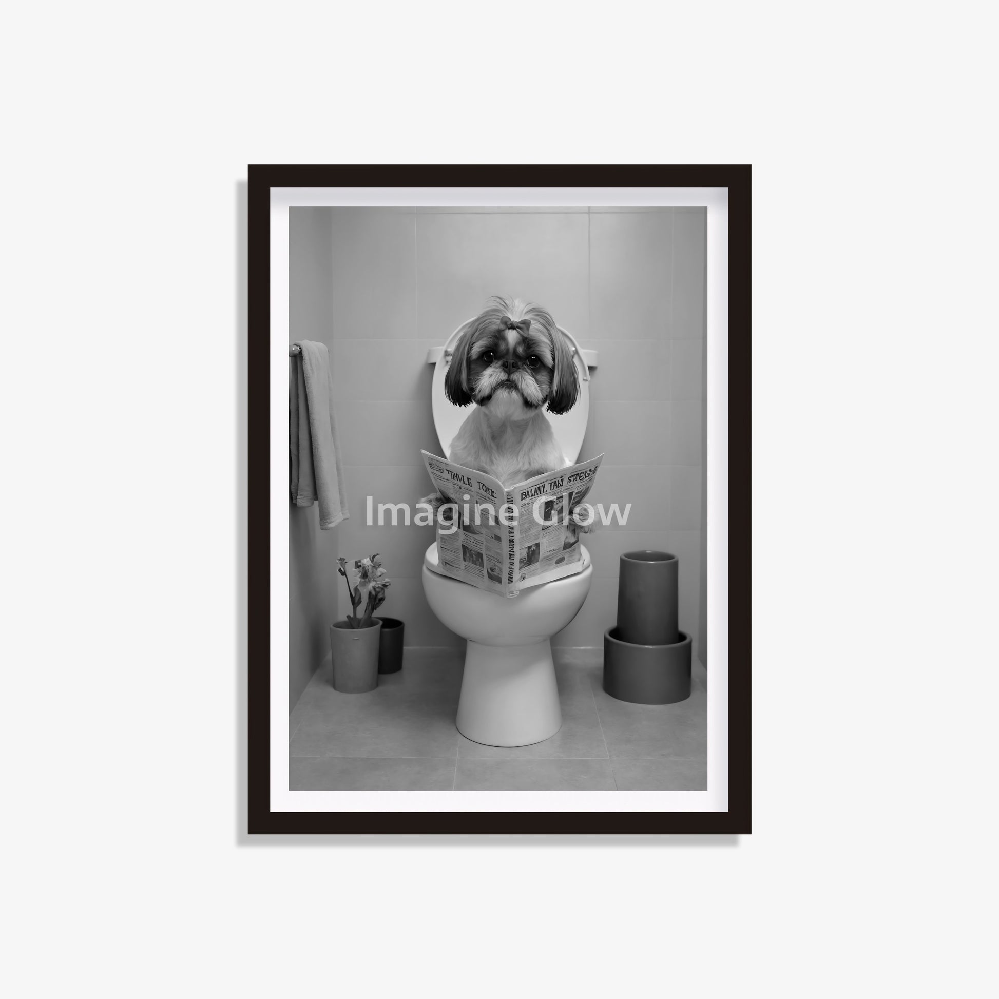 Shih Tzu Dog in Toilet Funny Bathroom Wall Art for Dog Lovers