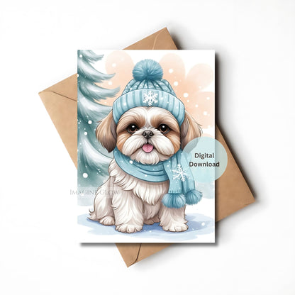 festive shih tzu holiday greeting card
adorable shih tzu christmas card for dog lovers
shih tzu christmas card winter scene
digital shih tzu christmas greeting card
