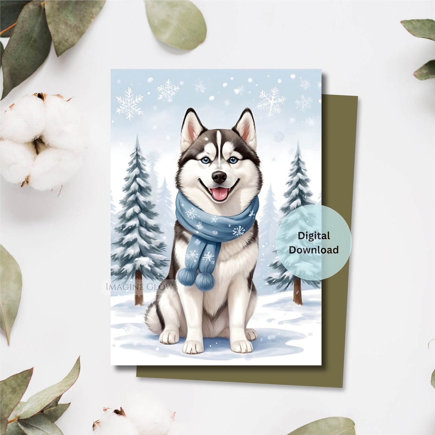 siberian husky christmas card winter holiday design
printable husky christmas card digital download

