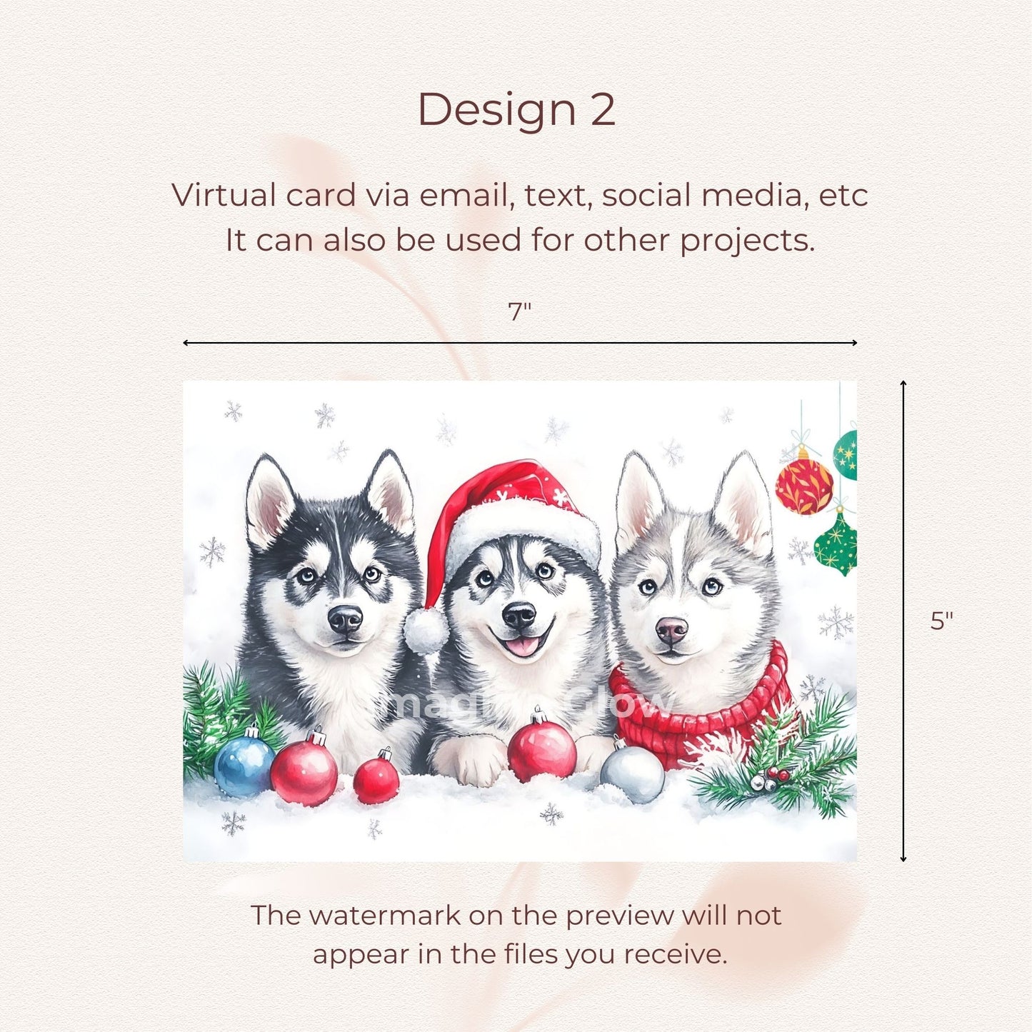 Holiday card with Siberian Husky for seasonal greetings