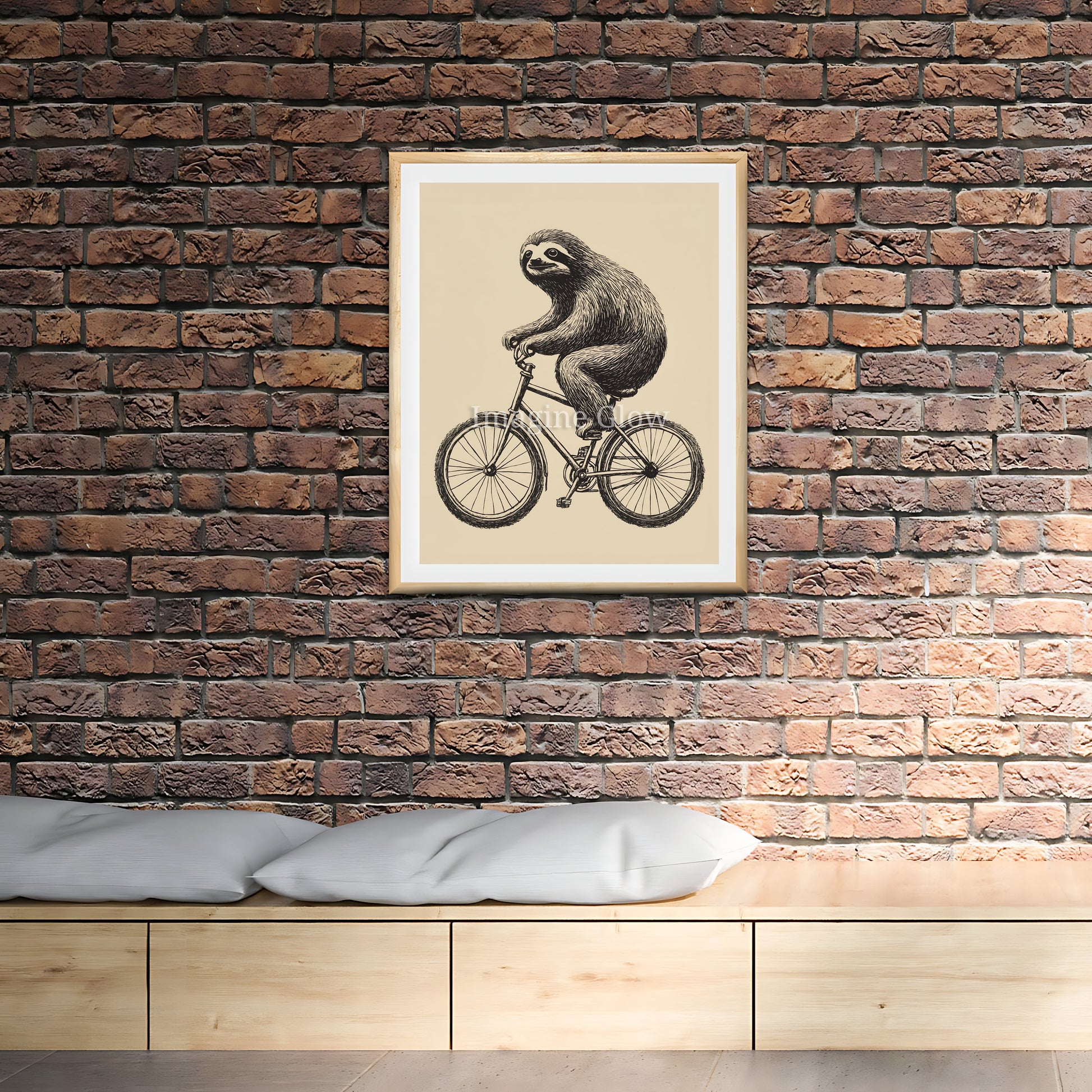 Fun and whimsical sloth riding a bike wall art