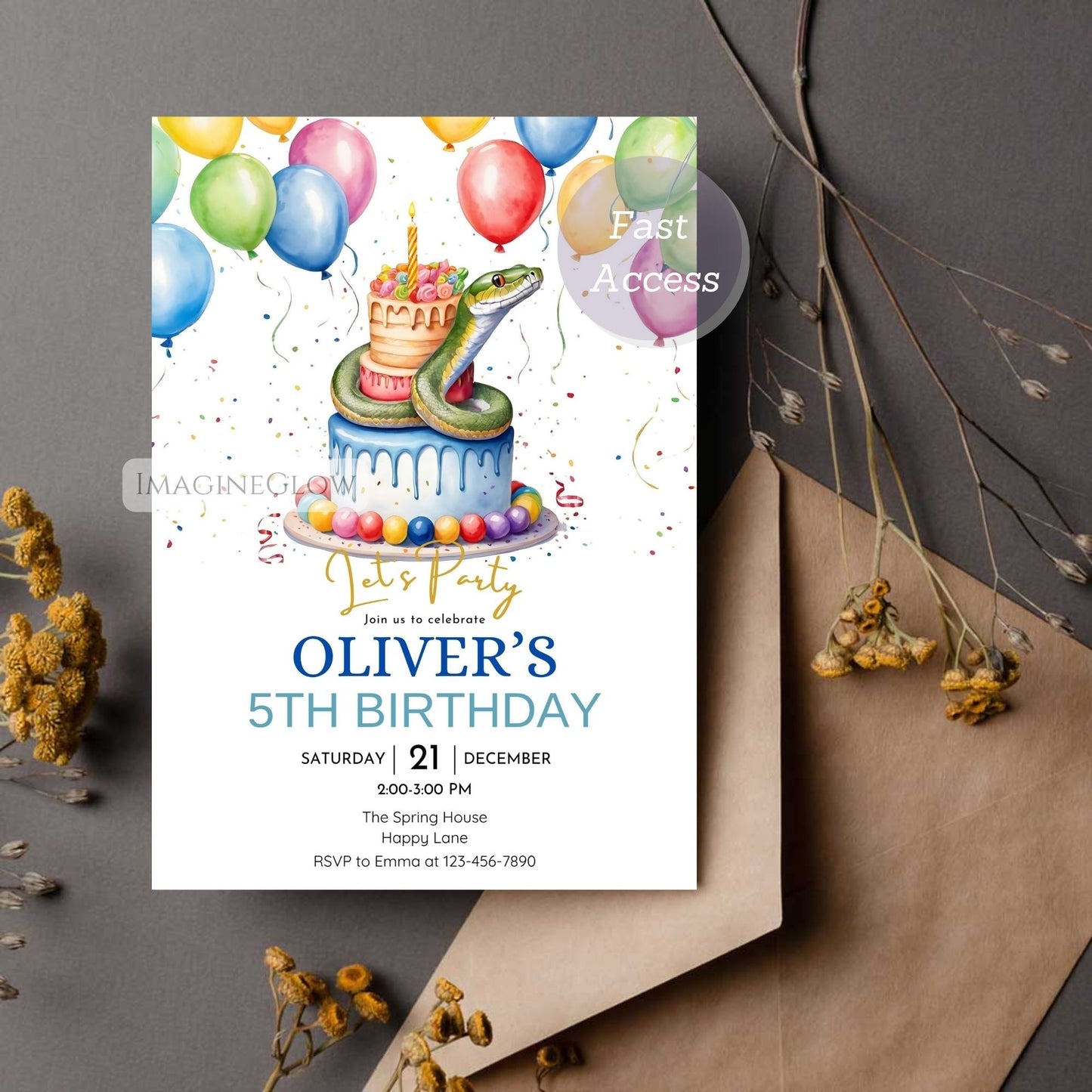 snake birthday invitation editable reptile party invite
