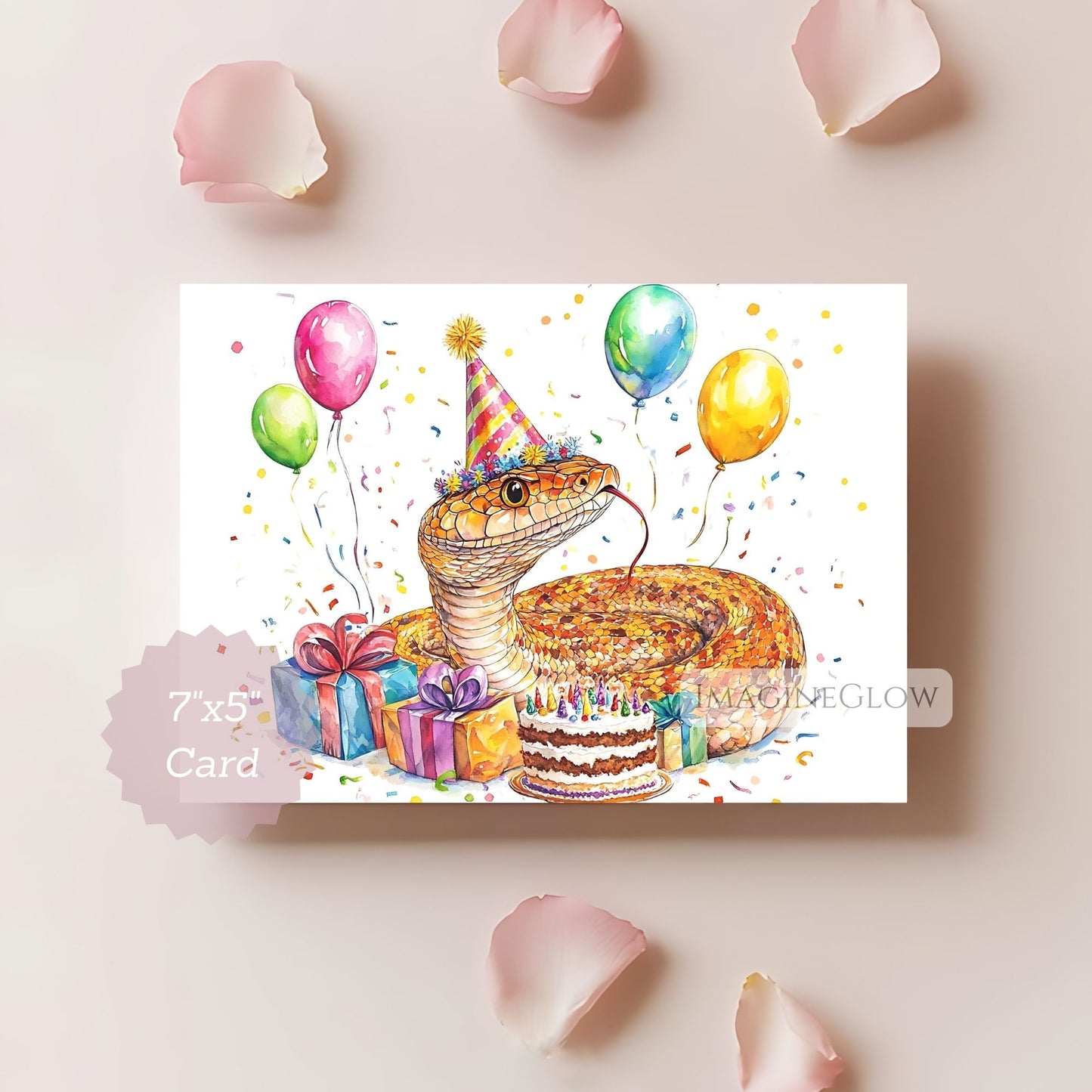 colorful corn snake illustration card
snake lover birthday party card
unique reptile greeting card design
corn snake animal birthday card
