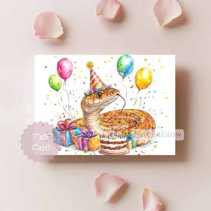 colorful corn snake illustration card
snake lover birthday party card
unique reptile greeting card design
corn snake animal birthday card
