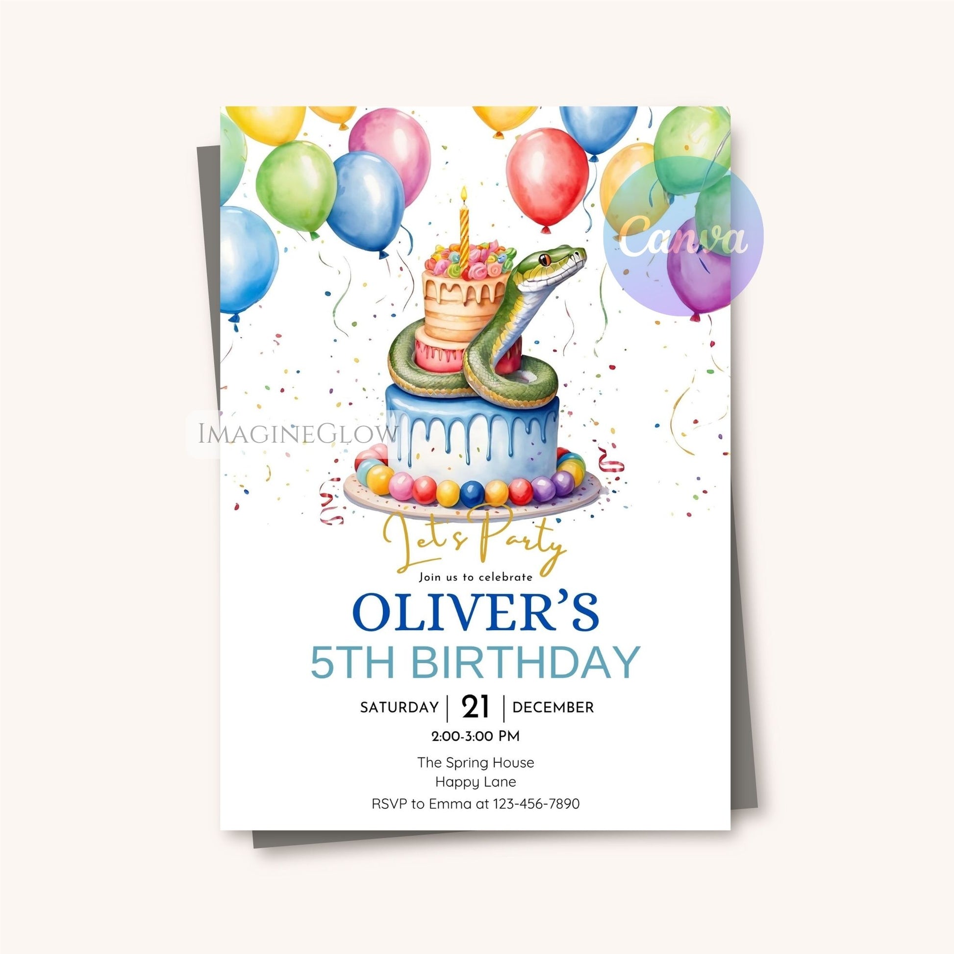 jungle snake birthday invitation for kids
