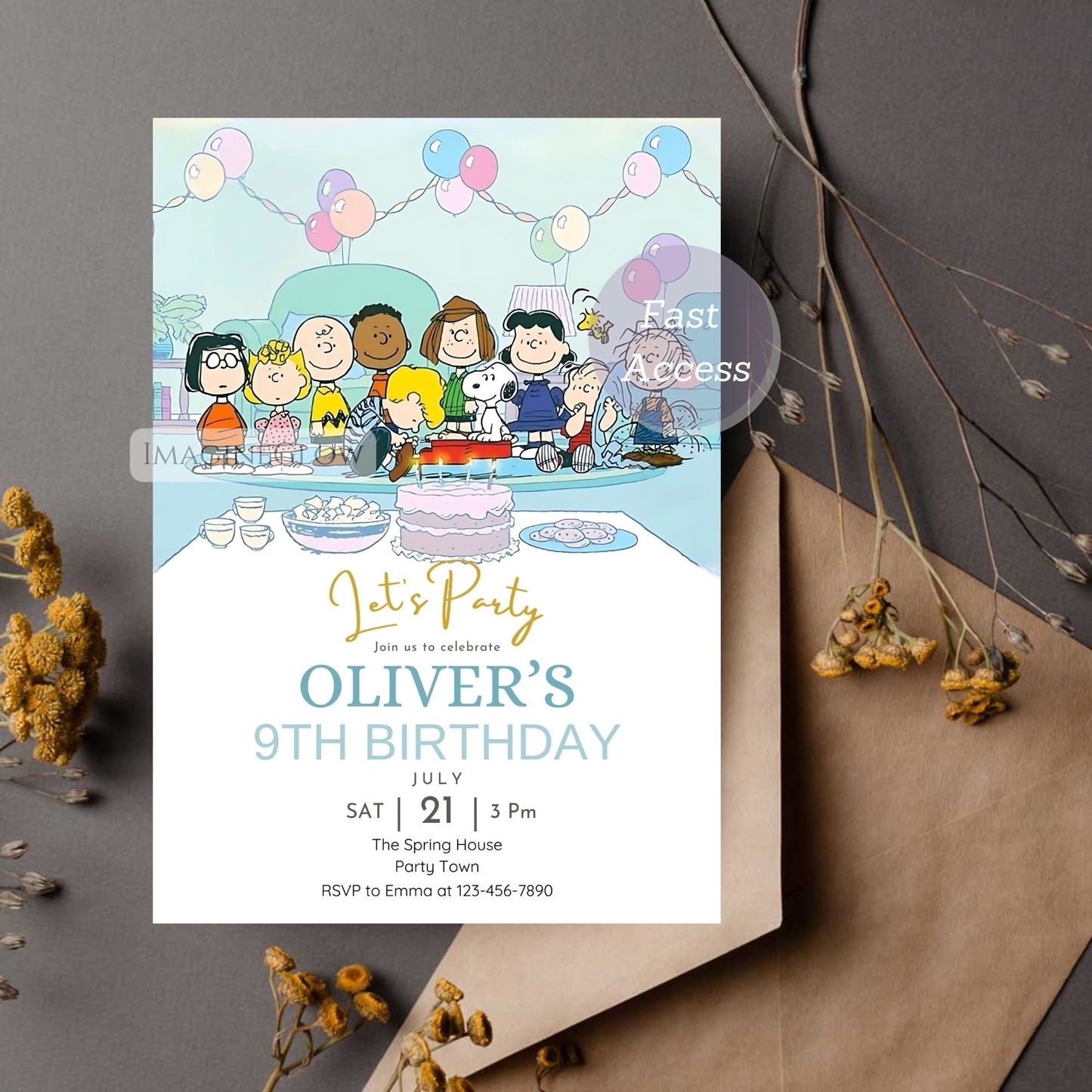 Snoopy & Woodstock Birthday Invitation - Classic Peanuts Party Invite