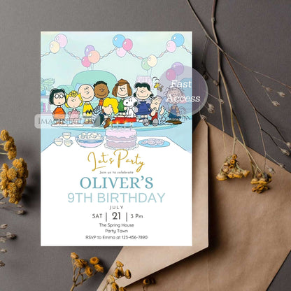 Snoopy & Woodstock Birthday Invitation - Classic Peanuts Party Invite