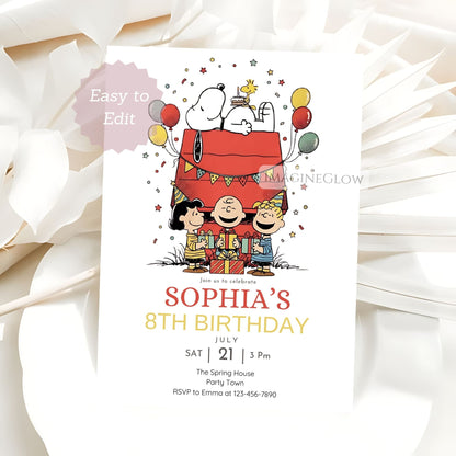 snoopy birthday invitation peanuts party invite template
