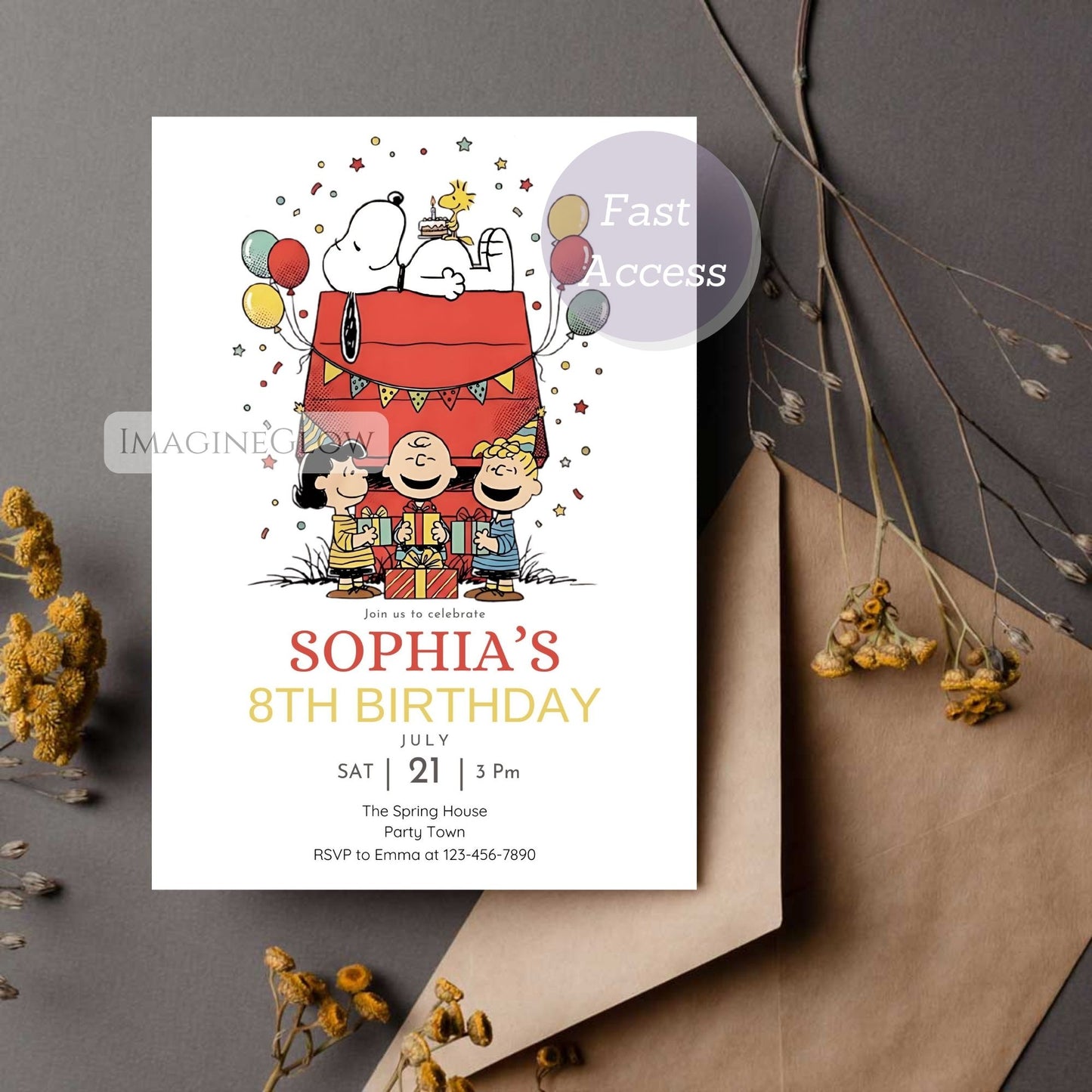 snoopy and woodstock birthday invitation template
