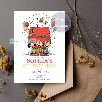 snoopy and woodstock birthday invitation template

