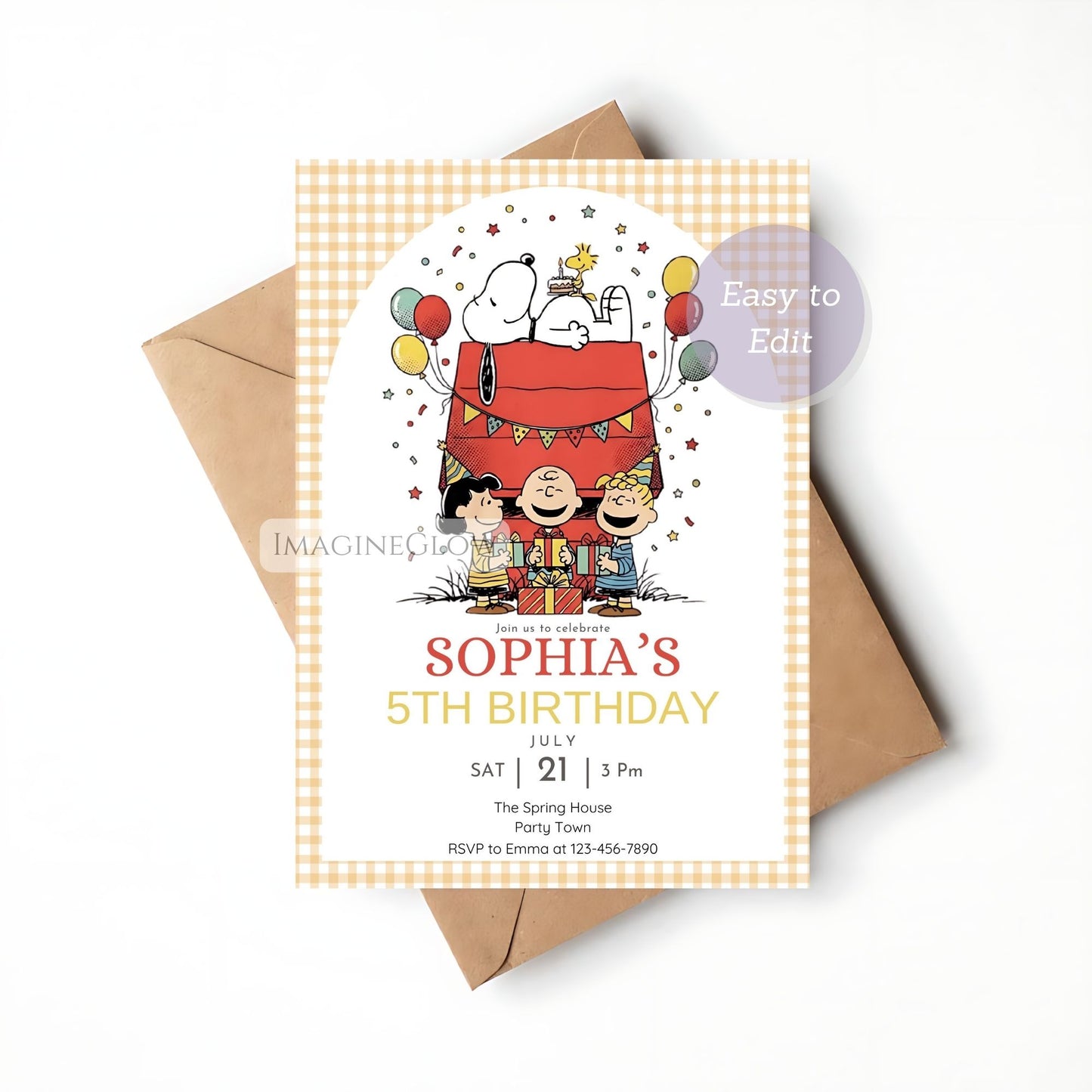 Snoopy Birthday Invitation - Editable Peanuts Dog Party Invite