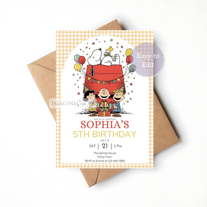 Snoopy Birthday Invitation - Editable Peanuts Dog Party Invite