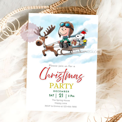 snoopy christmas evite
kids snoopy holiday invitation
