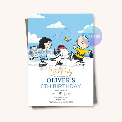 snoopy skating digital invite
kids winter birthday invitation
