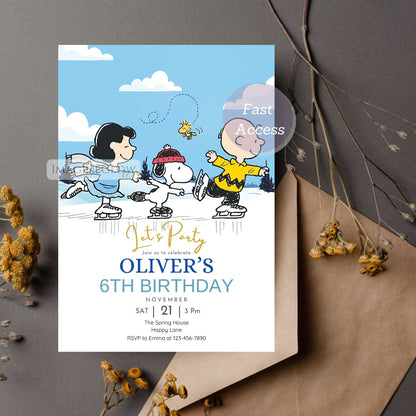 snoopy ice skating party template
